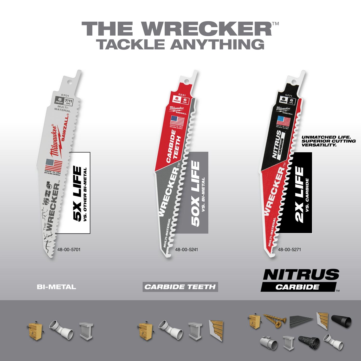 MW The Wrecker 6 in. Bi-Metal Demolition Reciprocating Saw Blade 7/11 TPI 5 pk