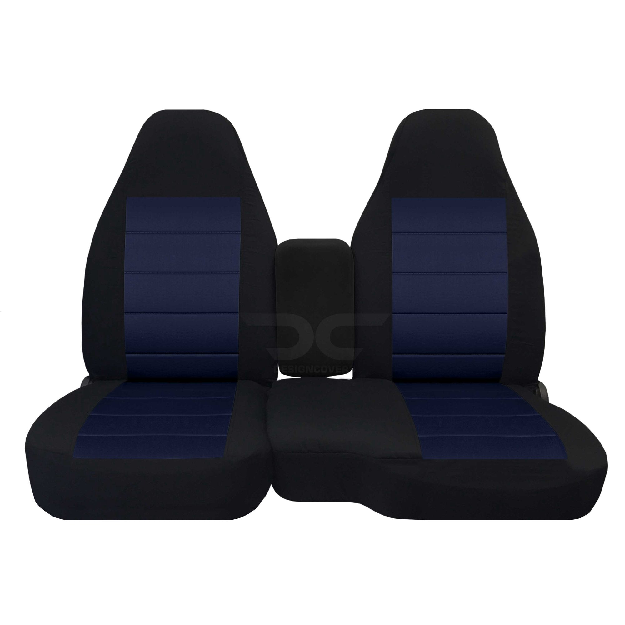 T420-Design Covers Compatible with 1998-2003 Ford Ranger/Mazda B-Series Two-Tone Truck Seat Covers (60/40 Split Bench)w Center Console:With Cup Holders:Black and Dark Blue velour