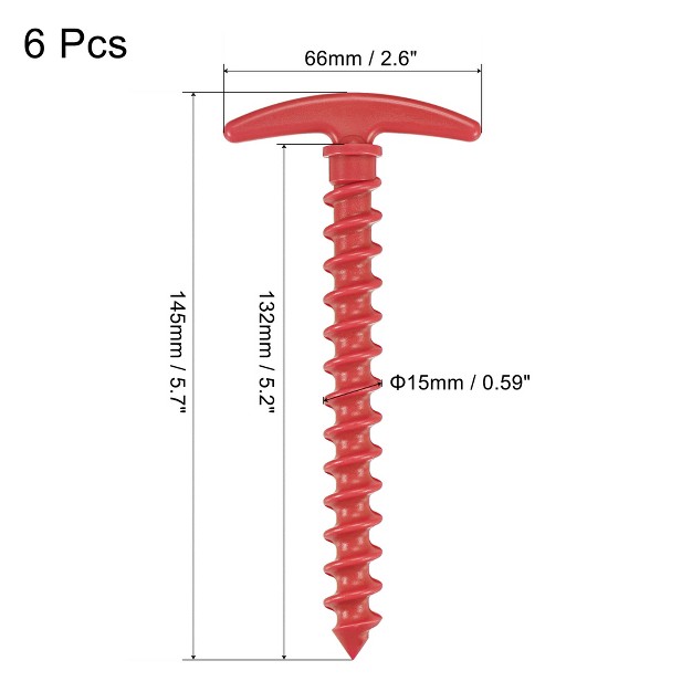 Unique Bargains Tent Stakes T Shape Screw Spiral Plastic Ground Pegs For Outdoor Camping Canopy Tarp 6 Pcs