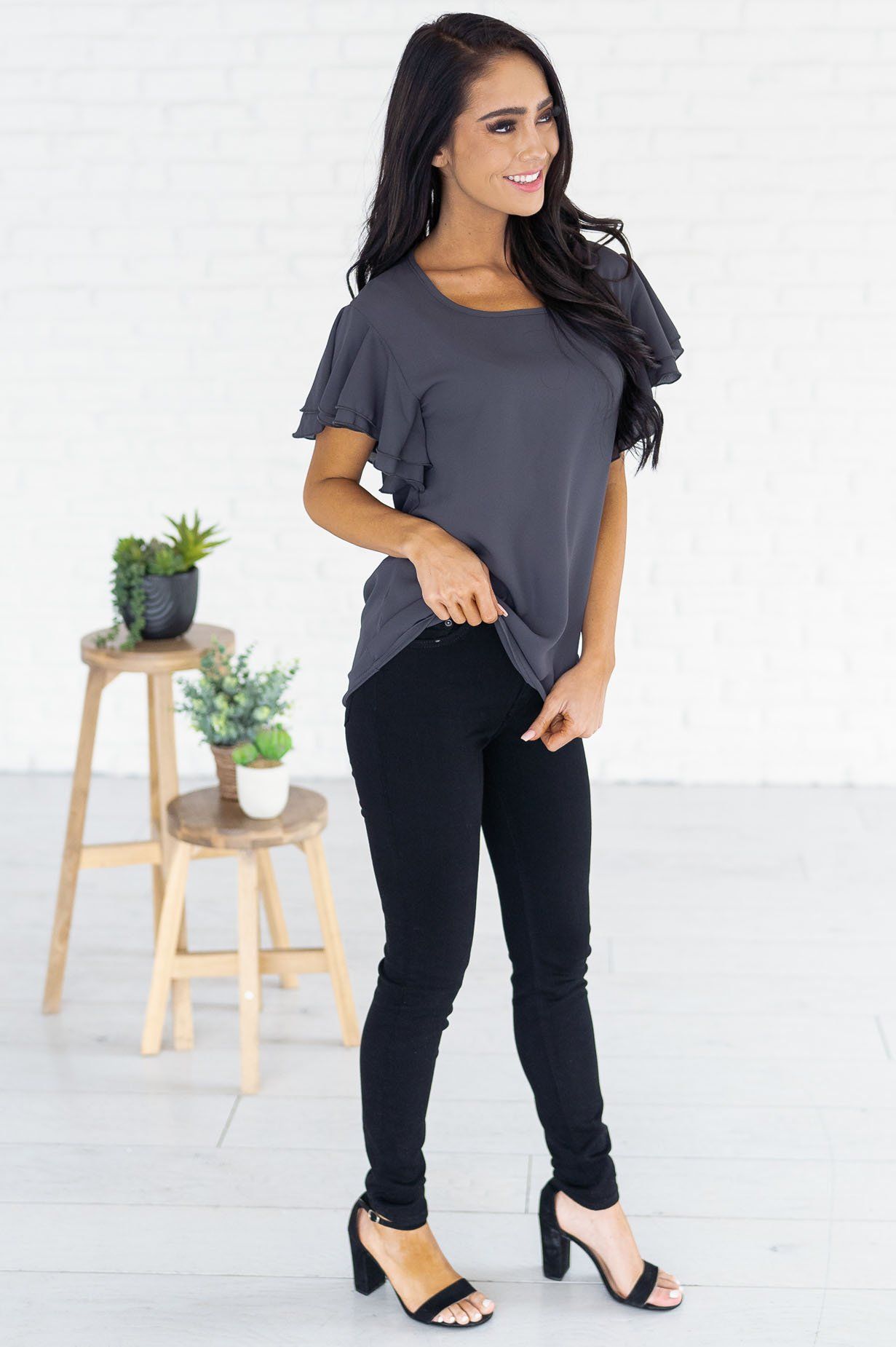 Class Act Modest Flutter Blouse