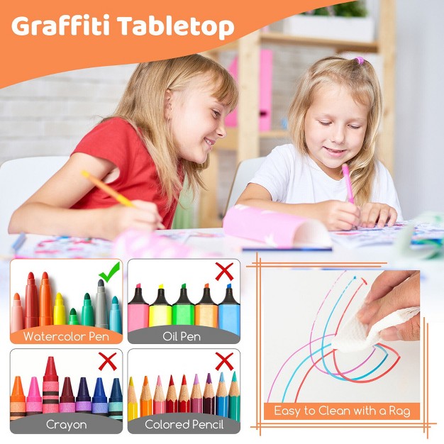 Onesstop Kids Height Adjustable Table And 4 Chairs Set With Graffiti Desktop