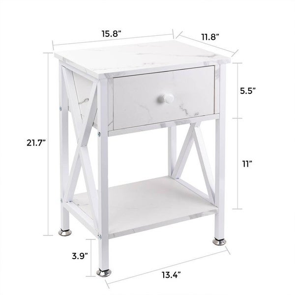 End Table/Side Table with Drawer and Open Storage Shelves and X Side Structure， Nightstand，Table for Bedroom Living Room