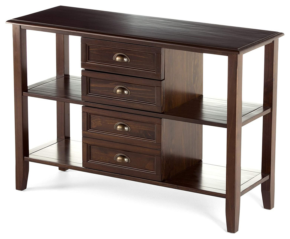 Unique Console Table  Multiple Open Shelves and Storage Drawers  Mahogany Brown   Transitional   Console Tables   by Decor Love  Houzz