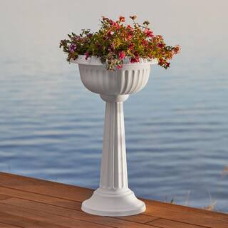 Bloem Grecian 32 in. Casper White Plastic Urn Tall Pedestal Planter GU180-09