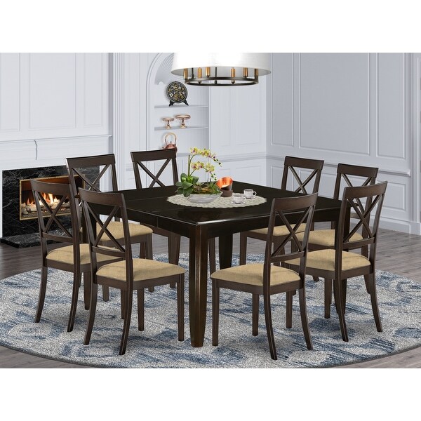 Wood Expandable Dining Set - Dining Table - Upholstered Linen Fabric Kitchen Chairs - Cappuccino Finish (Pieces Option)