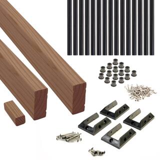 ProWood 6 ft. Walnut-Tone Southern Yellow Pine Rail Kit with Aluminum Round Balusters 446443