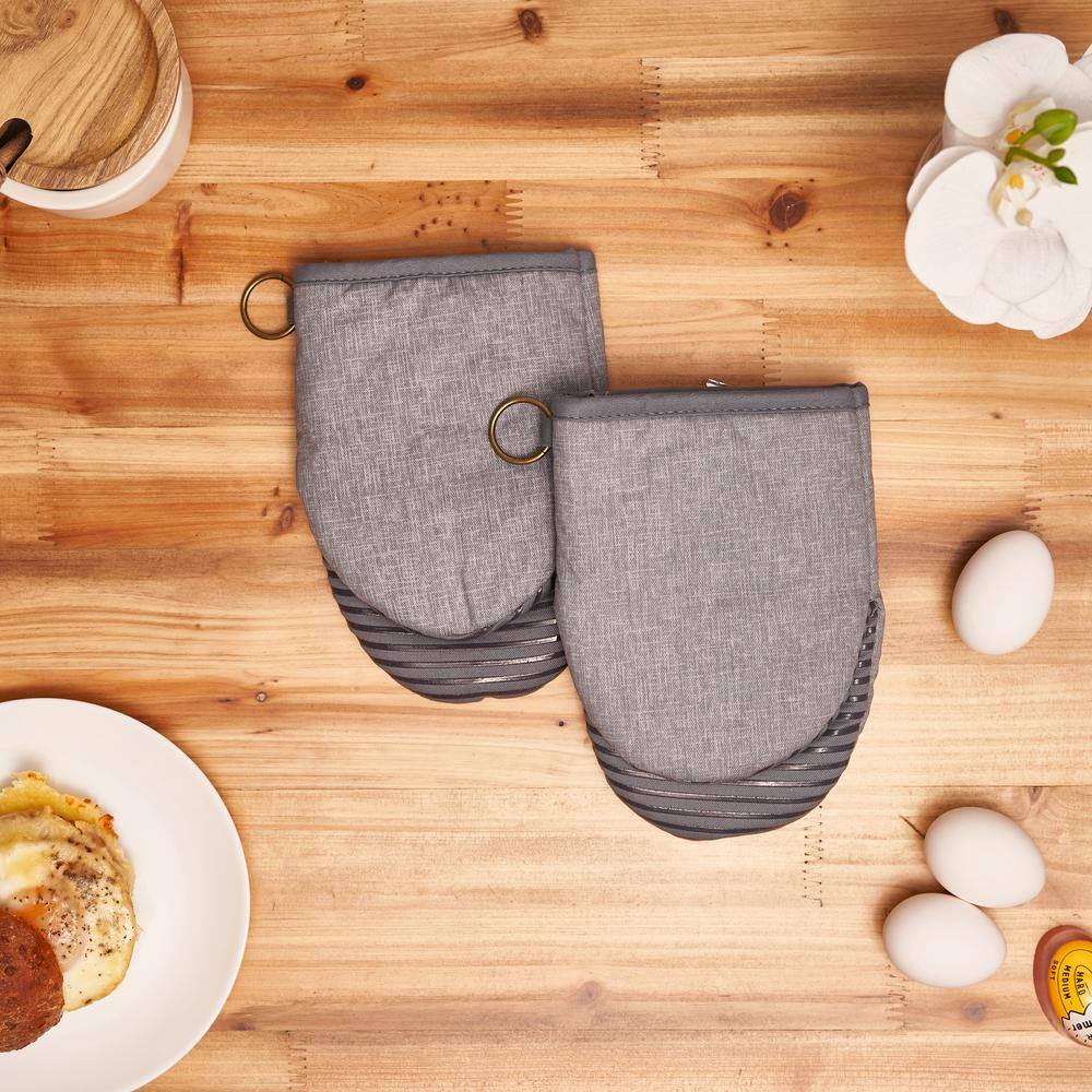 Nautica Grey 100% Cotton Mini Oven Mitts With Silicone Palm (Set of 2) NAN013848