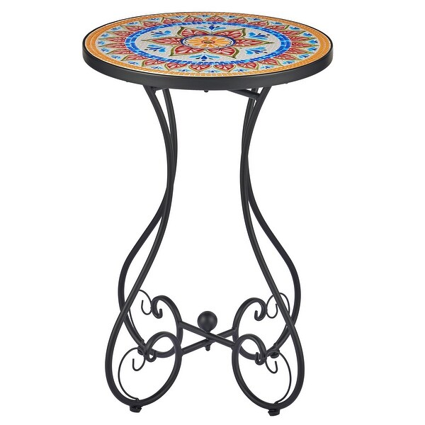 COZ Outdoor Patio Mosaic Ceramic Tile Side Table and Plant Stand