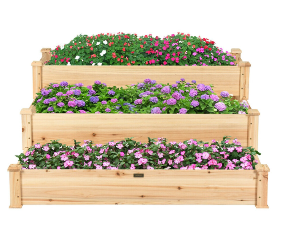 moco garden 3 Tier Raised Garden Bed Outdoor Elevated Flower Box Wooden Vegetables Growing Planter Large Vegetable Planting Box for Backyard/Patio/Gardener