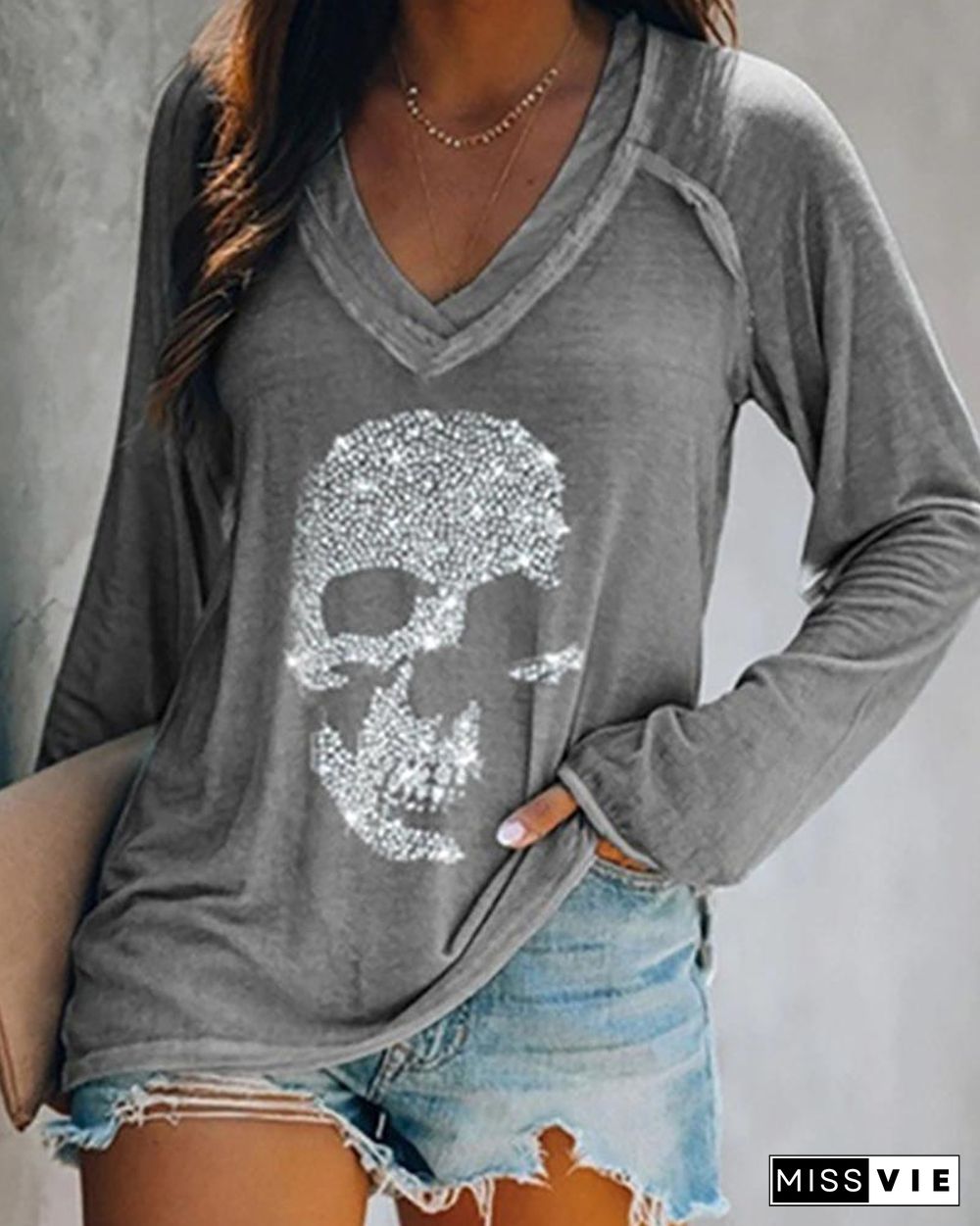 Studded Long Sleeve Casual T-shirt P15638