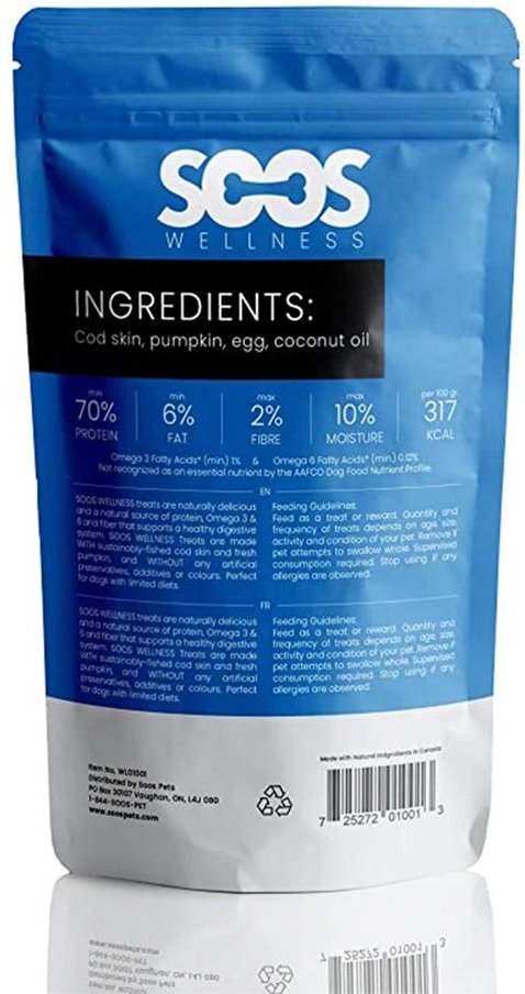 Soos Wellness Cod and Pumpkin Jerky Dog Treats， 3-oz bag