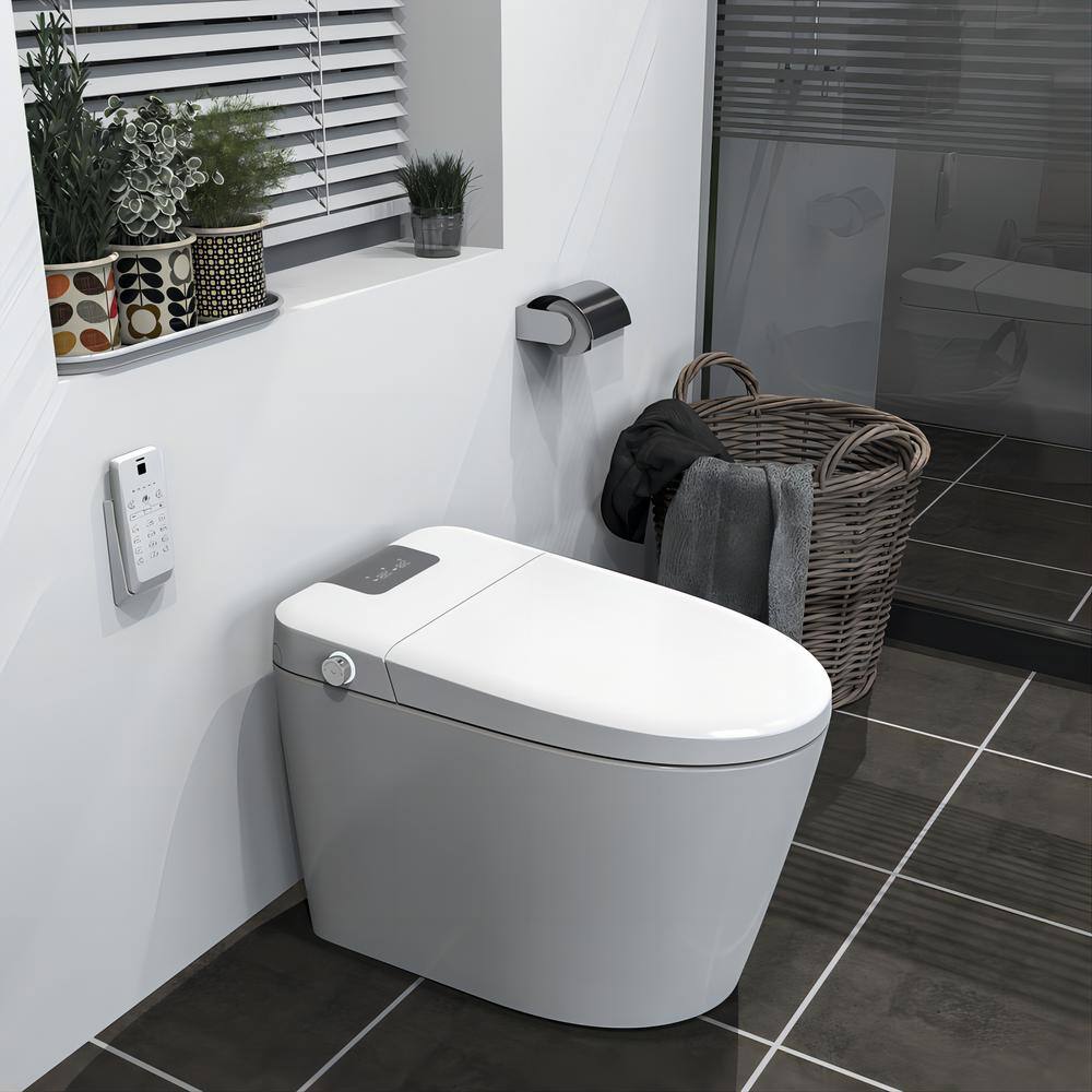 Aoibox 12 in. Rough-In 1-Piece 1.061.27 GPF Single Flush Elongated Smart Toilet in White Seat Included SNMX4246