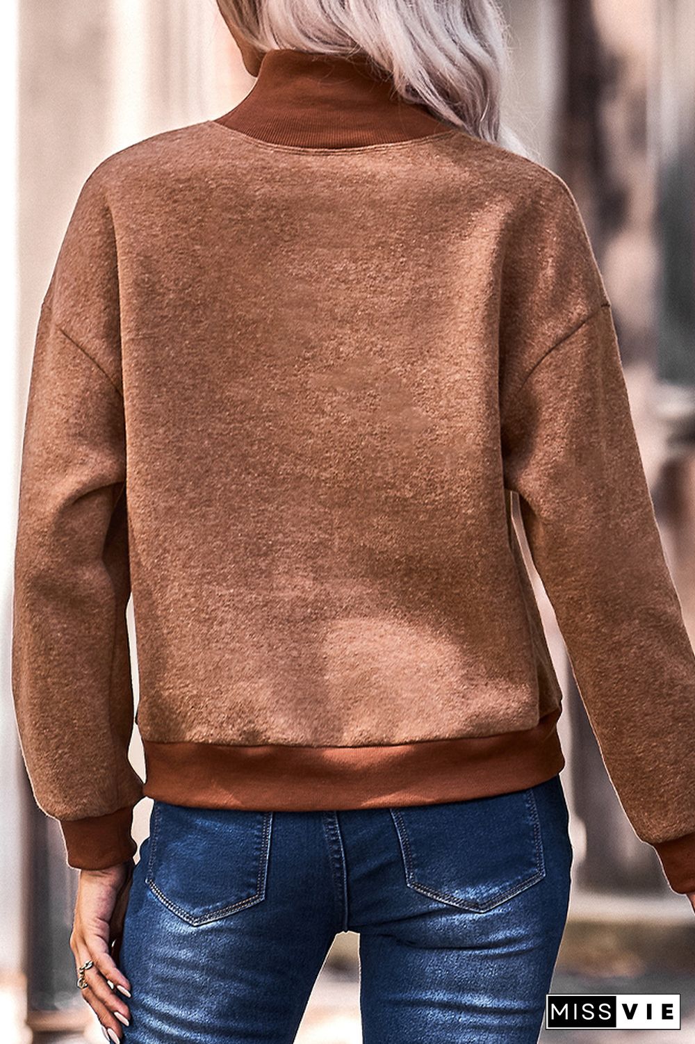 Turtleneck Plain Pocket Sweatshirt