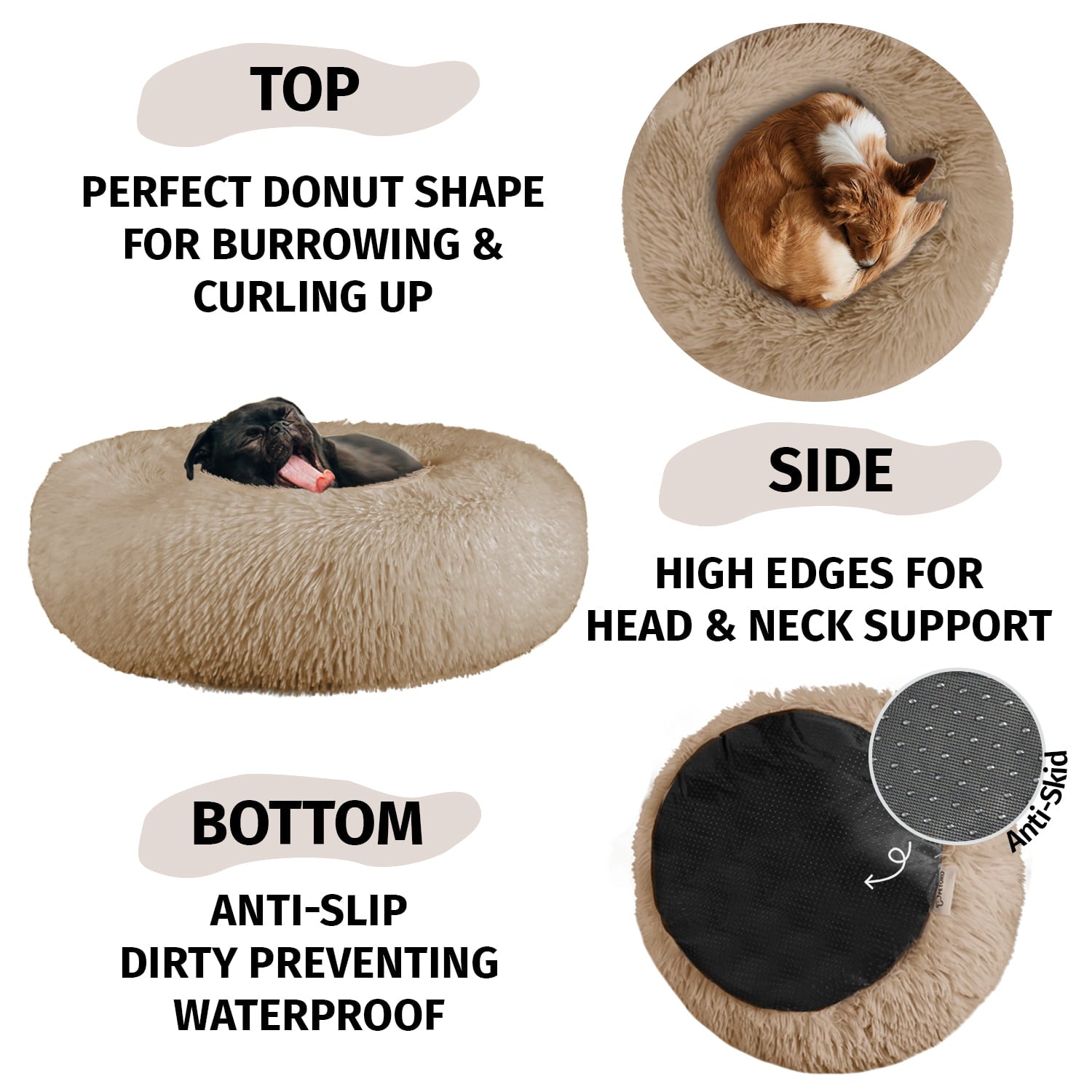 PETORO Dog Bed, Cat Bed, Pet Bed, Anti-Anxiety Machine Washable Donut Bed, Brown, Small