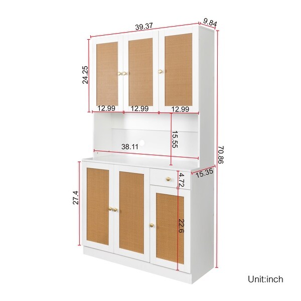 Modern High Wardrobe Cabinet，with 6 Doors，1 Open Shelves and 1 Drawer - - 37310973