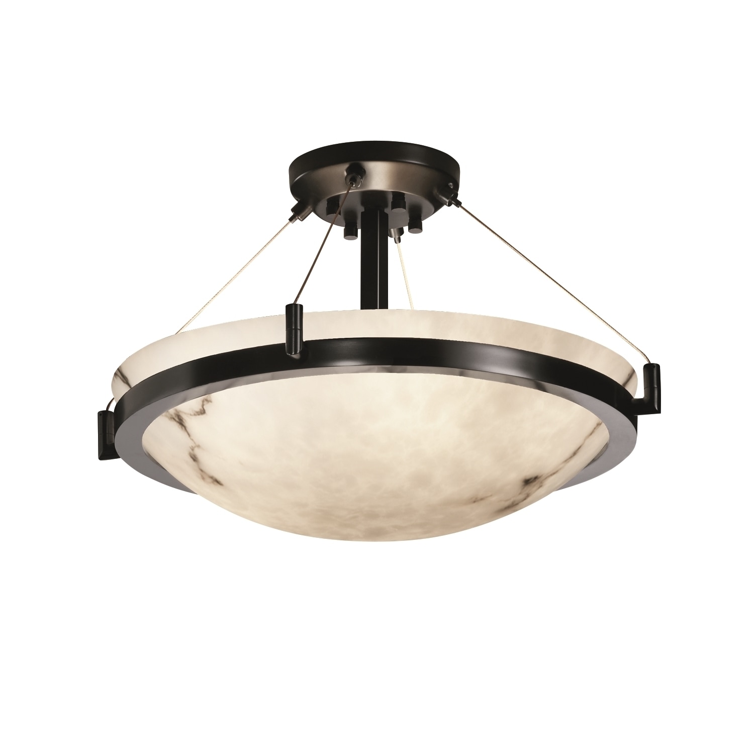 Justice Design LumenAria Ring 3-light Matte Black Round Bowl Semi-flush， Faux Alabaster Shade