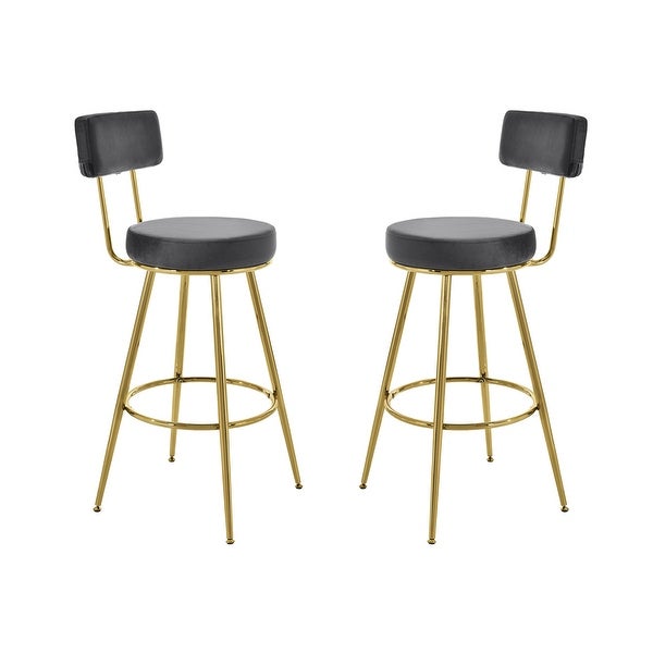 Set of 2 Modern 30inch Bar Stools， Bar Dining Chairs with Velvet Upholstered Back and Seat Cushions in Gray