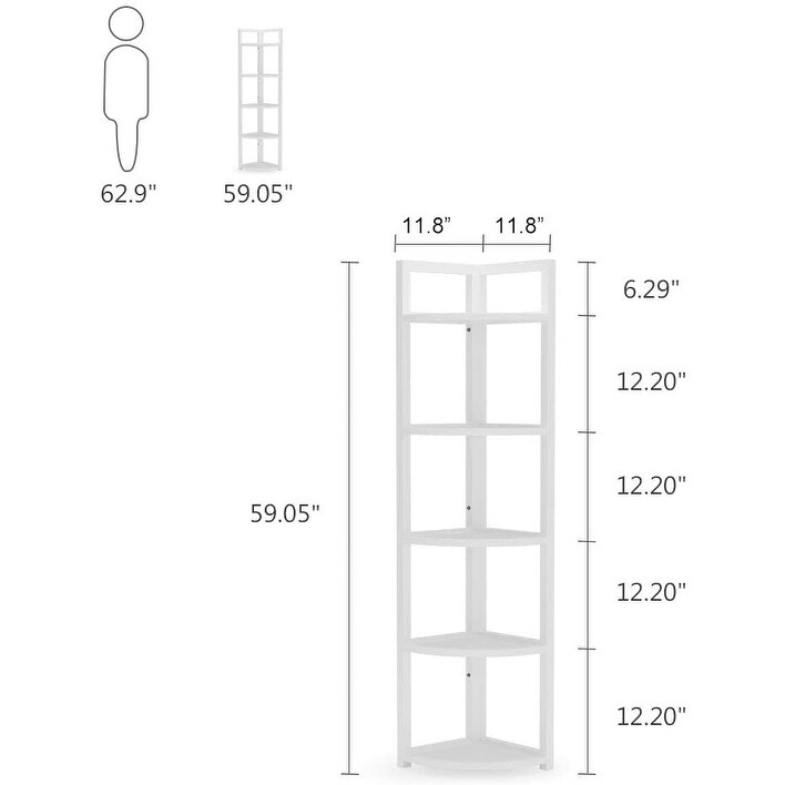 Rustic 5 Tier Corner Shelf Stand Corner Bookshelf Bookcase Plant Shelf