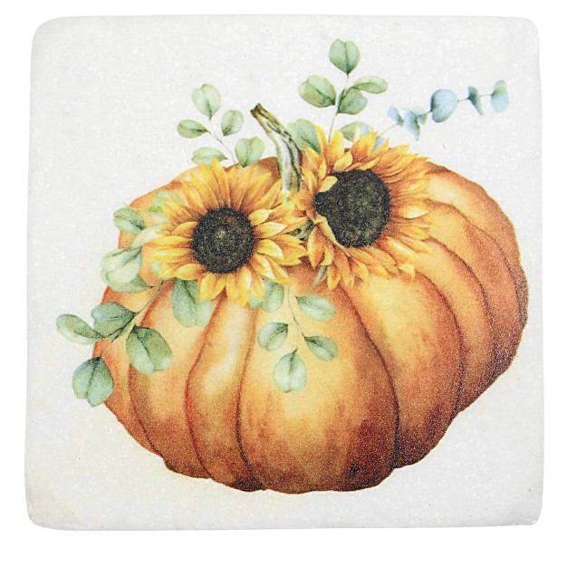 Ganz Sunflower Robin Pumpkin Coasters Four Coasters 3 75 Inches Bird Mushroom Flower Ca182568 Polyresin Multicolored