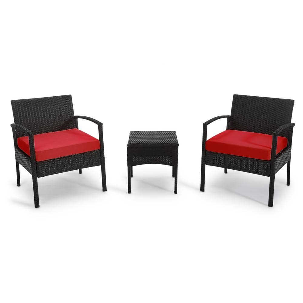 EDYO LIVING 3-Piece Wicker Patio Conversation Set with Red Cushions CYHZ012-RD-DB05