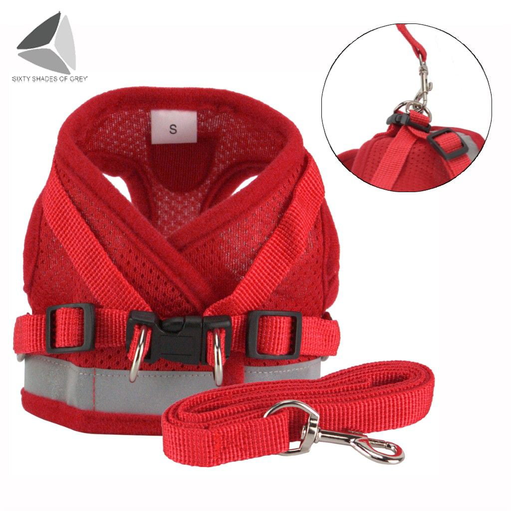 Sixtyshades Step-in Air Dog Harness Pet Vest No Pull No Choke Adjustable Dog Harnesses with Padded Vest， Easy to Put on for Small Dogs Cats (L， Red)