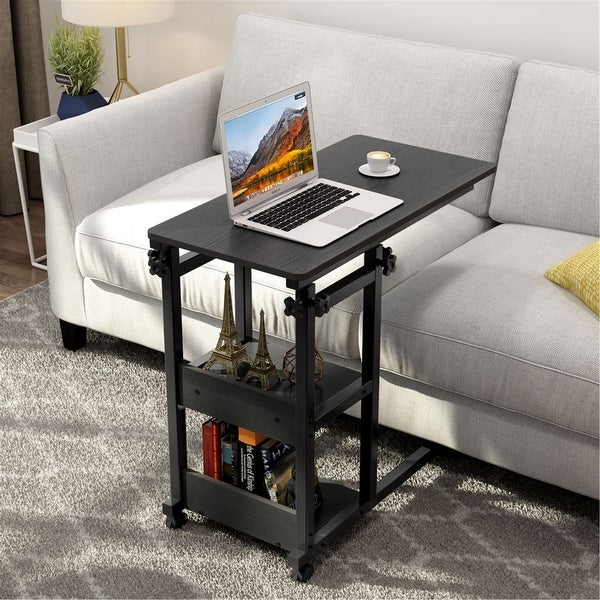 Mobile Snack Side Table， Height Adjustable C Shaped Bedside Table