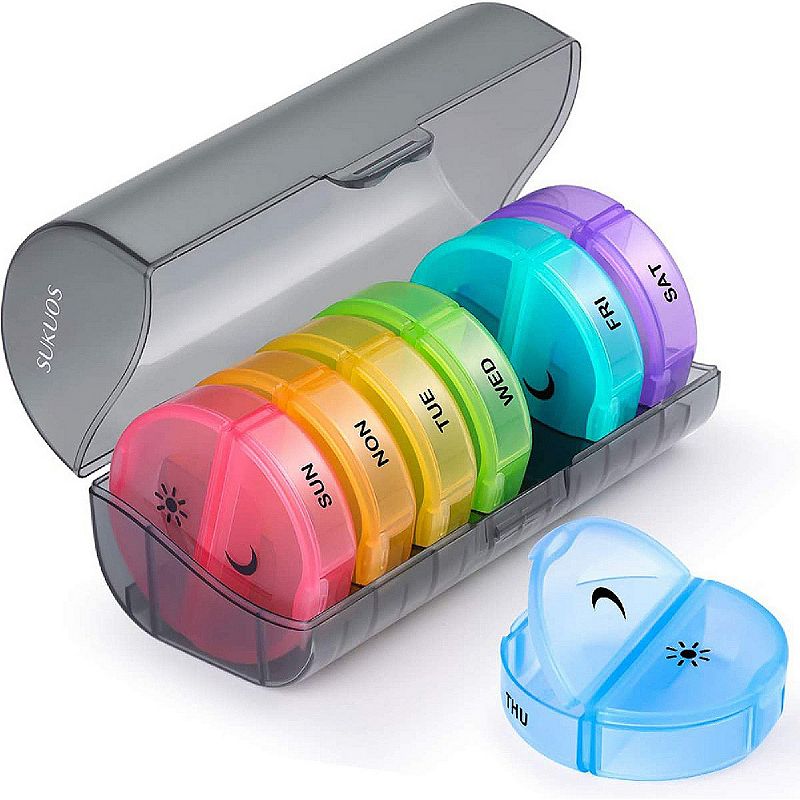 Sukuos 7-Day 2x Pill Organizer， Large Daily Pill Cases for Pills/Vitamins/Fish Oil/Supplements