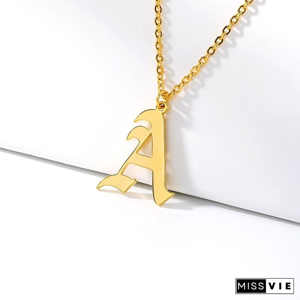 Initials Necklace Custom Letter Necklace For Women Stainless Steel Gold Chain A-Z Letters Old English Font Chain Christmas gifts