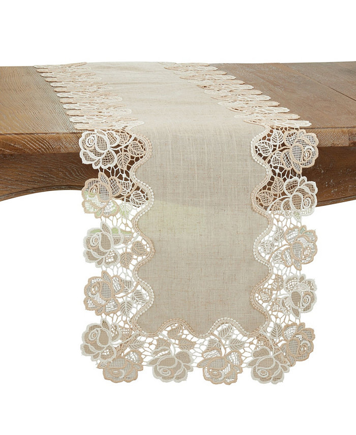 Saro Lifestyle Lace Table Runner with Rose Border Design 90 x 16