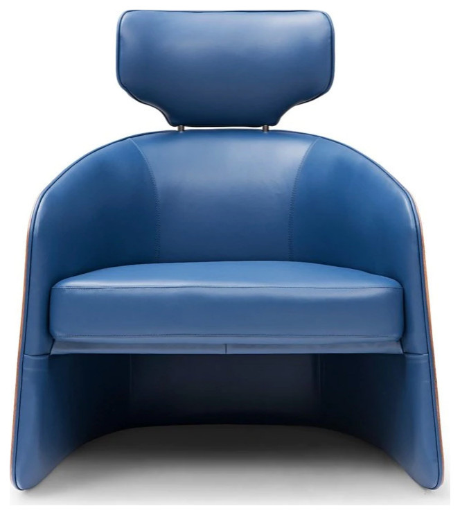 Mea Accent Chair  Top Grain Blue Leather   Contemporary   Armchairs And Accent Chairs   by Peachtree Fine Furniture  Houzz