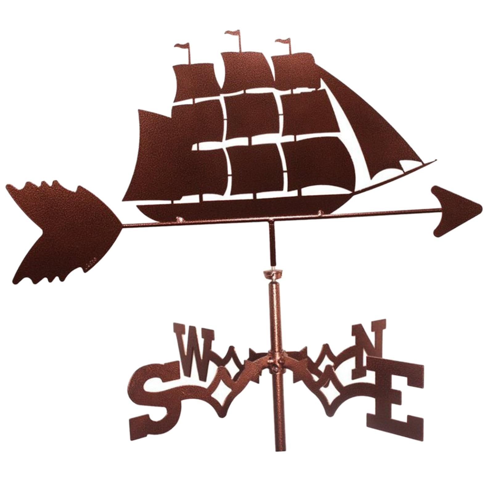 Farmhouse Sailing Ship Weather Vane Roof Mount Rod， Wind Direction Indicator Outdoor Metal Bracket Weather Vane