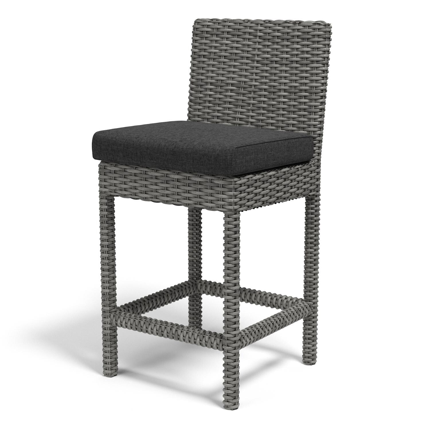 Sunset West Emerald II 4 Piece Resin Wicker Patio Counter Stool Set W/ Sunbrella Spectrum Carbon Cushions