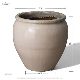 Emissary 19 in. L x 19 in. H Distressed White Ceramic Round Planter with Drainage Hole 12174WT-2