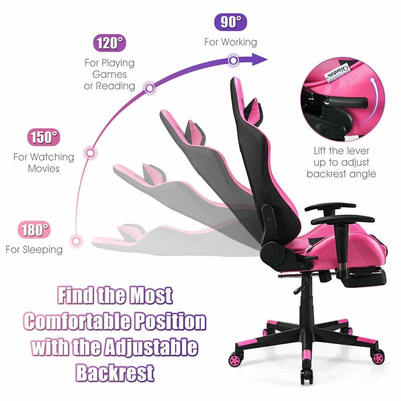 High Back E-Sport Massage Gaming Chair with Footrest & Headrest, Ergonomic PU Leather Gaming Seat, Video Game Chair Computer Chair