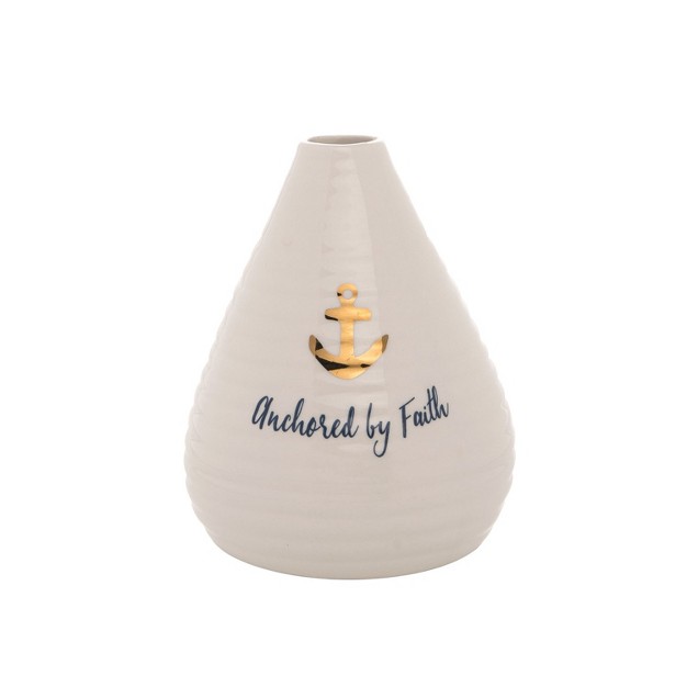 Ceramic White Anchored faith Bud Vase