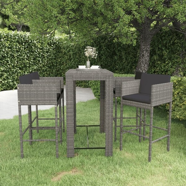 vidaXL Patio Bar Set 5 Piece with Cushions Poly Rattan Seating Multi Colors