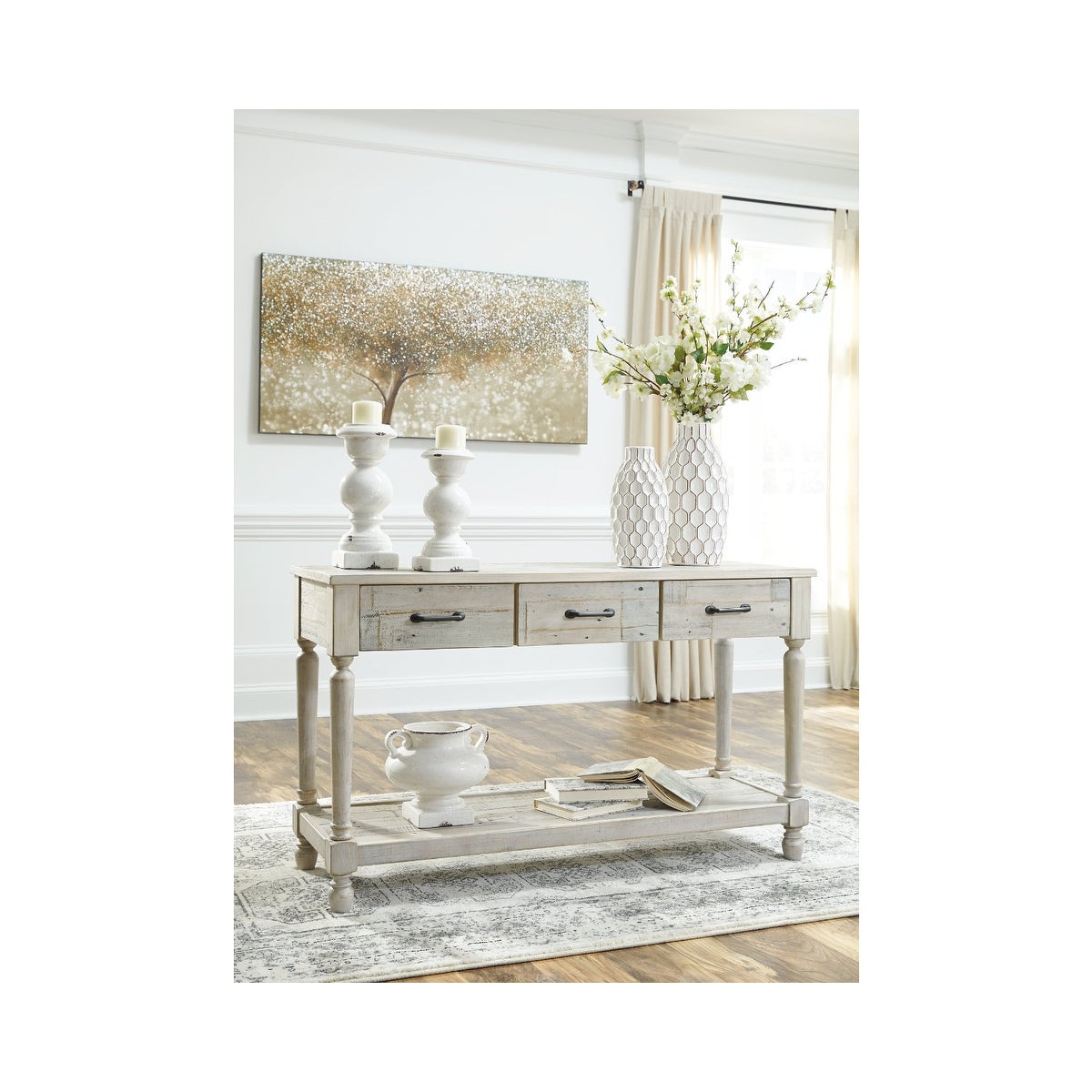 Signature Design by Ashley Hickory Homestead Whitewash Sofa Table