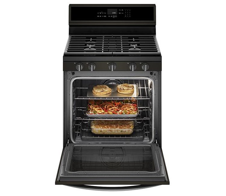 Whirlpool 5.8 Cu. Ft. Fingerprint Resistant Black Stainless Steel Smart Freestanding Gas Range With EZ-2-Lift Grates