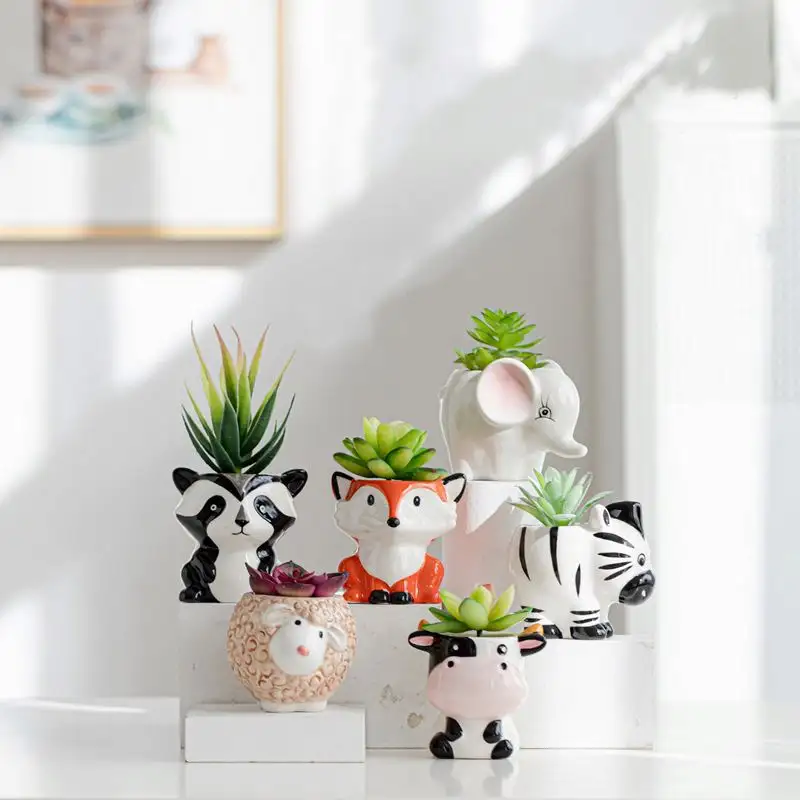 New hot selling creative small animal pot plant white garden planter simple indoor ceramic flower pot/