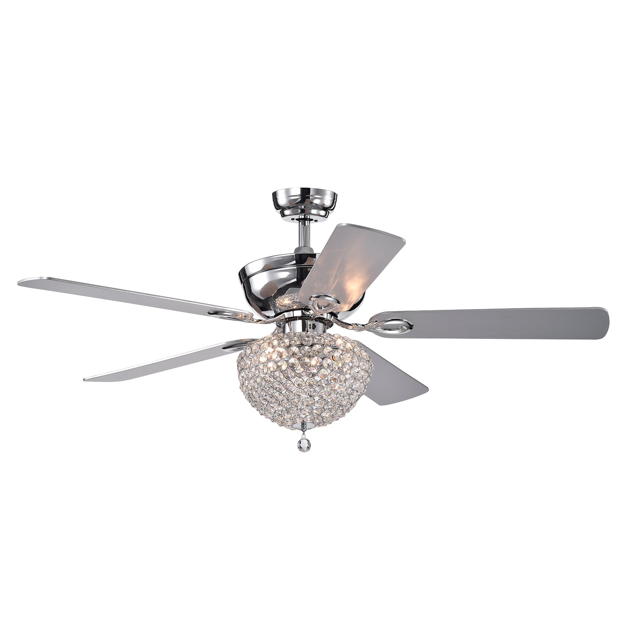 Swarna Chrome 5-blade 52-inch Lighted Ceiling Fan with Crystal Bowl Chandelier (Remote Controlled)