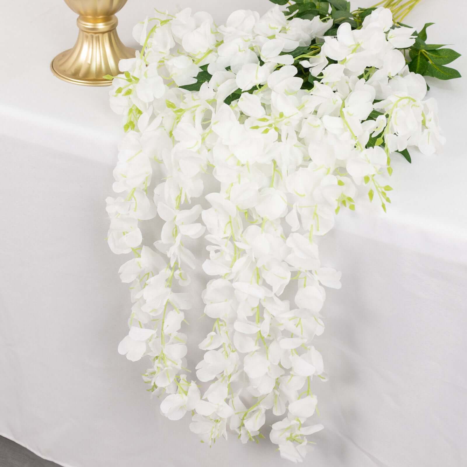 5 Pack White Artificial Silk Hanging Wisteria Flower Vines 44