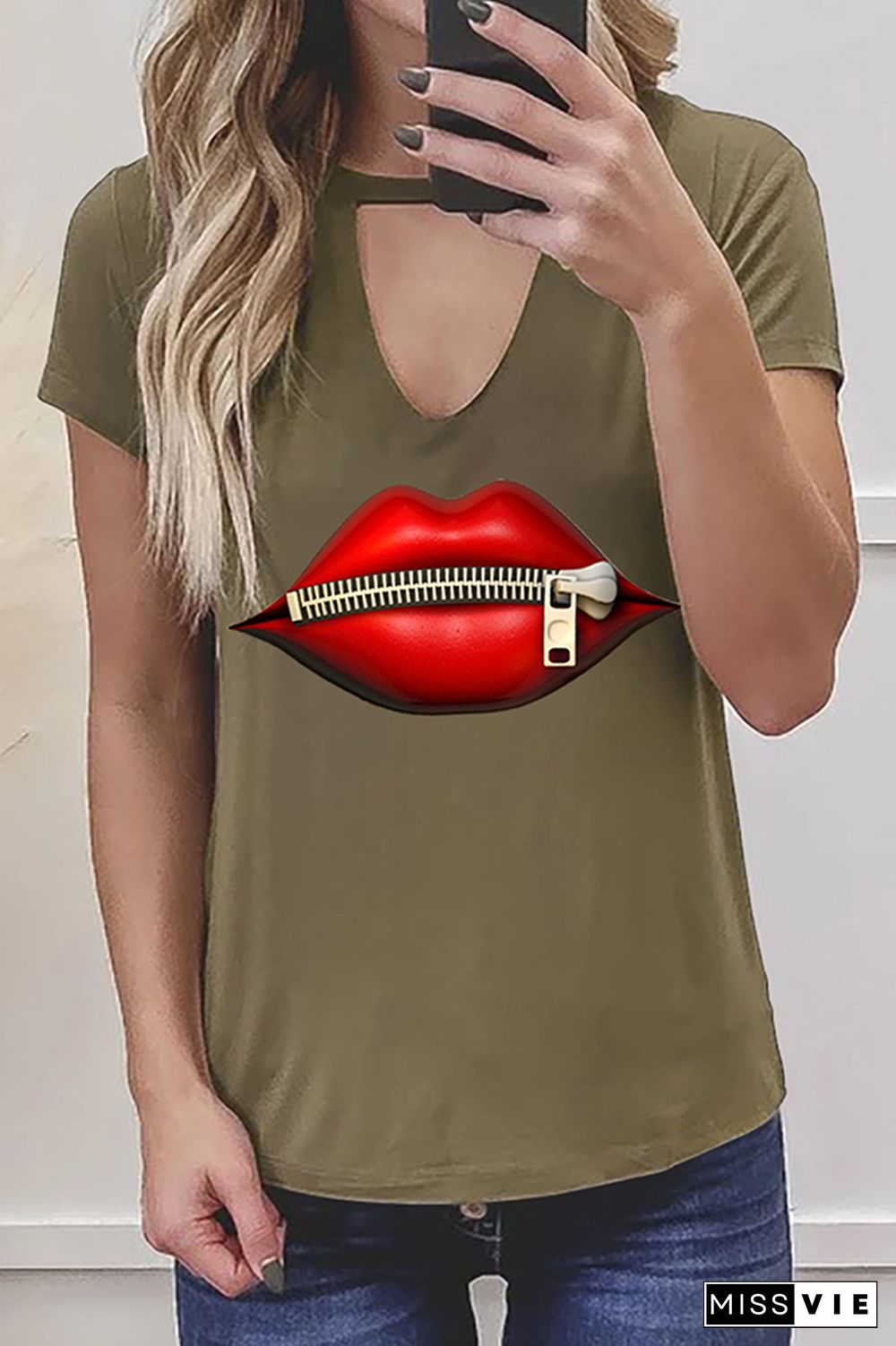 Lips Print Graphic Tees for Women Wholesale Short Sleeve T shirts Top