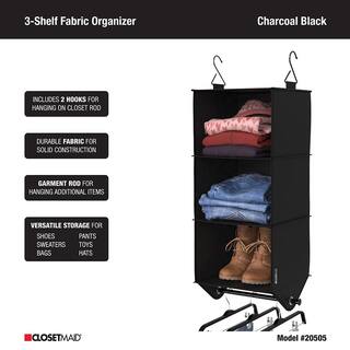 ClosetMaid 34.76 in. H Charcoal Black Fabric Hanging Closet Organizer with 3 Shelves 2050500