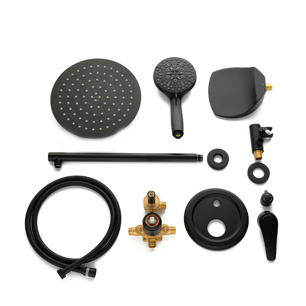 Maincraft Single-Handle 1-Spray Tub and Shower Faucet 2.5 GPM with 10 in. Shower Head in Black (Valve Included) HHK-88054B-10