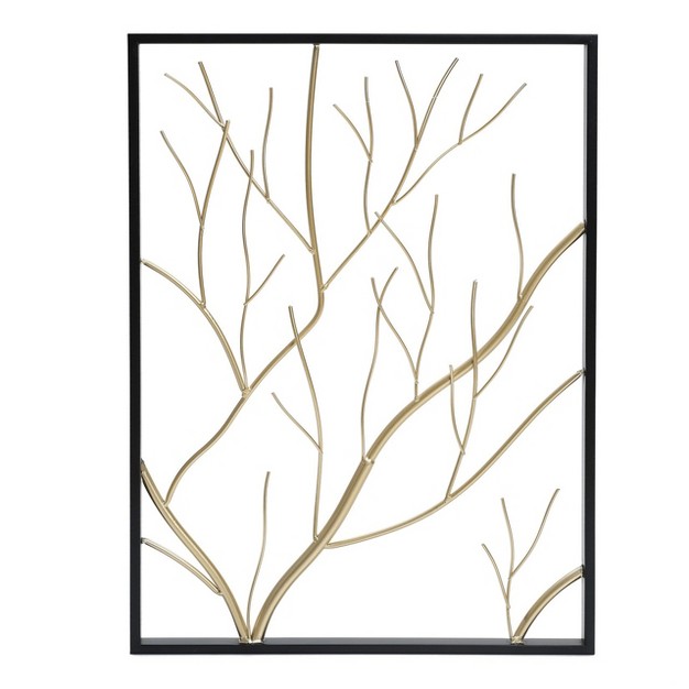 Luxenhome Set Of 2 Gold amp Silver Tree Branches Wall Decor Panels Multicolored