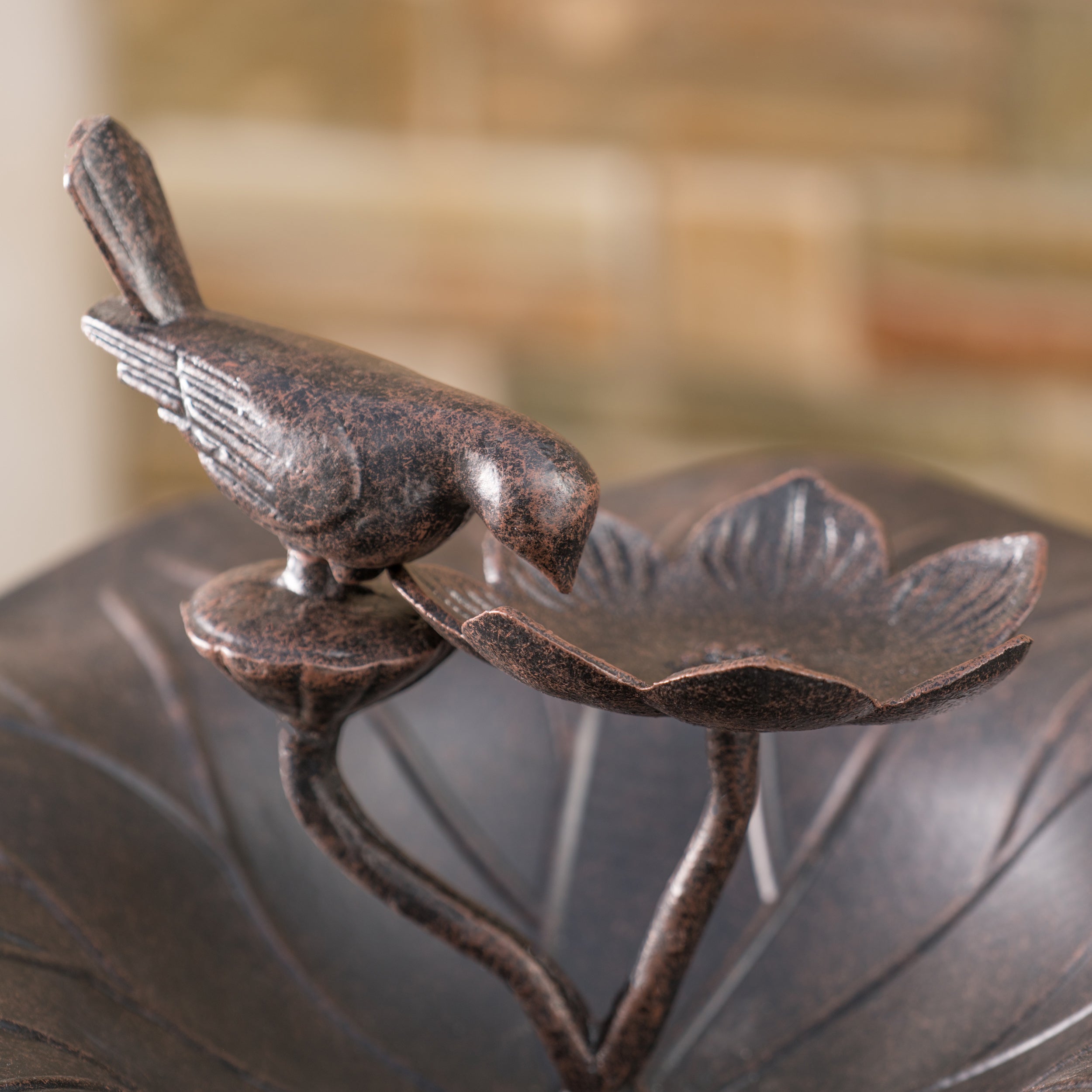 Lancaster Outdoor Bronze Finished Aluminum Top Bird Bath with Iron Base