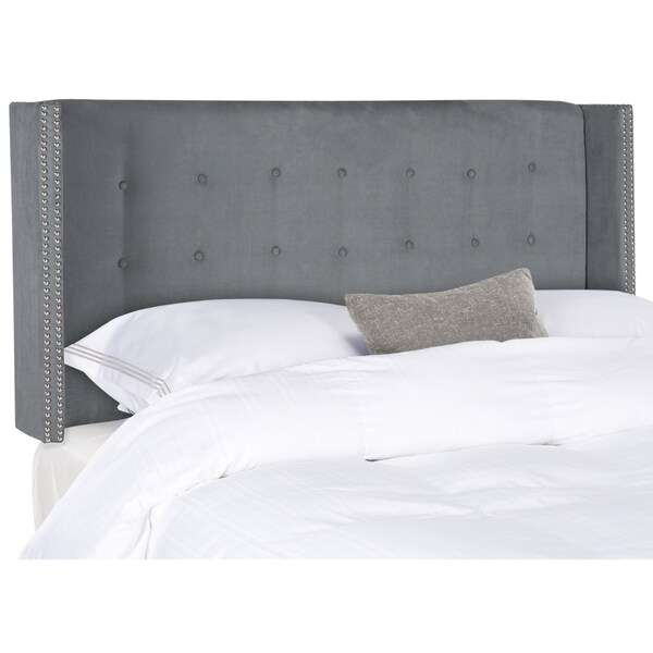 SAFAVIEH Keegan Grey Velvet Upholstered Tufted Wingback Headboard (Full) - - 11923870