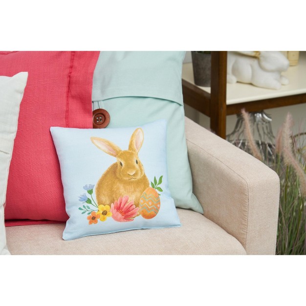 X 10 quot Blue Floral Bunny Woven Throw Pillow