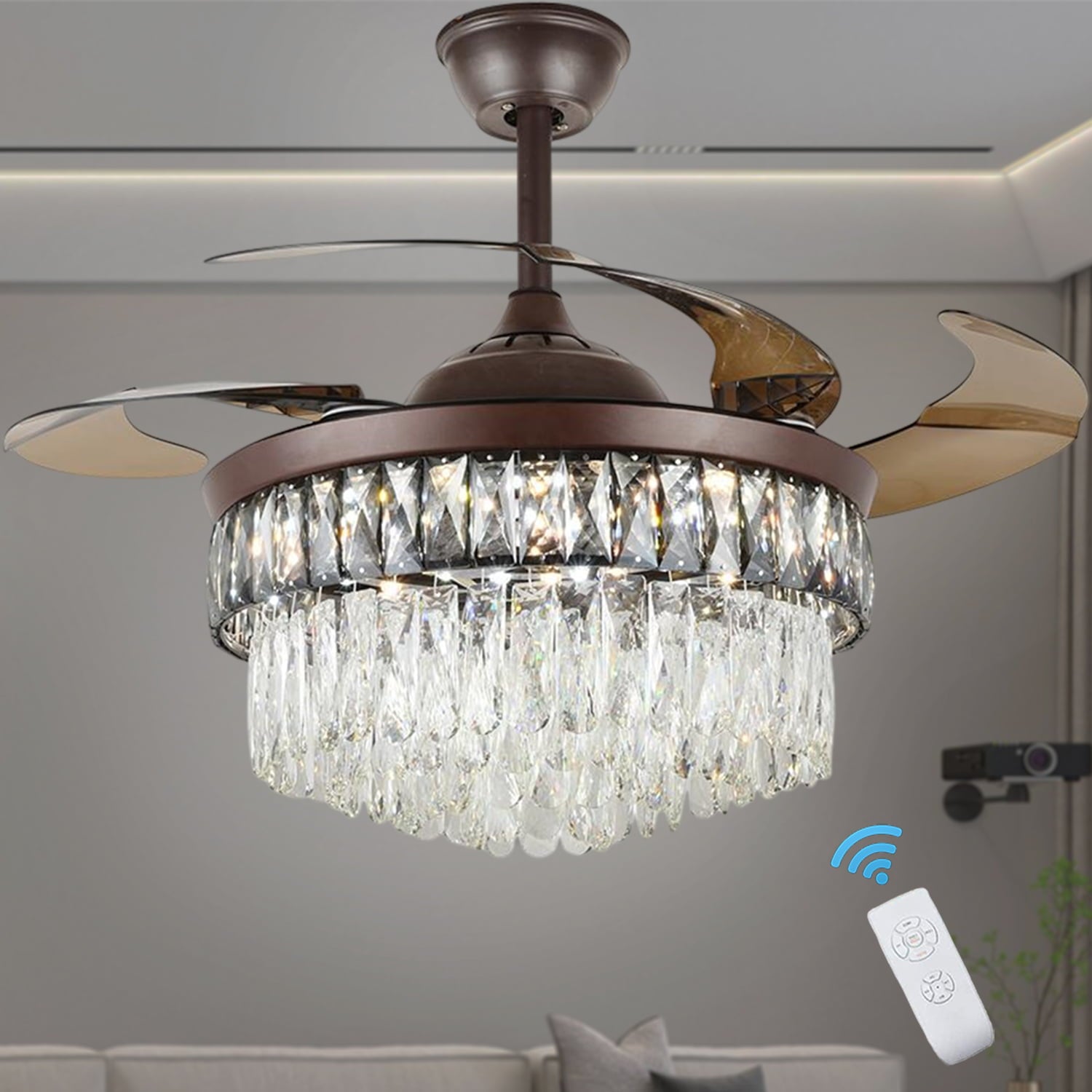 AFANQI Brown Crystal Ceiling Fan with Light 42