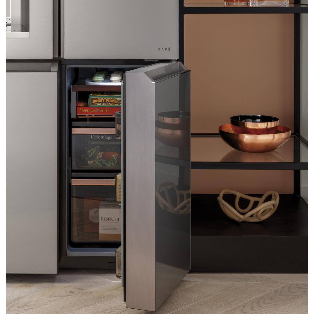 Cafe 27.4 cu. ft. Smart 4-Door Quad French Door Refrigerator in Platinum Glass ENERGY STAR CQE28DM5NS5